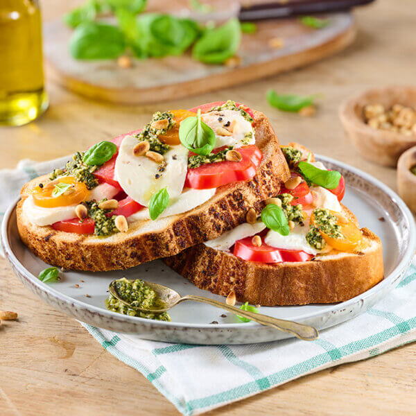 Tiger Bloomer Caprese Open Sandwich