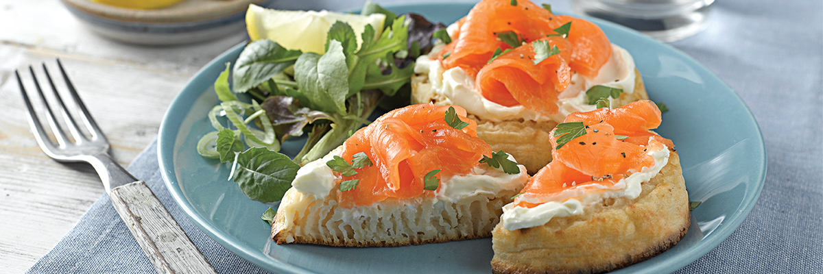 Warburtons Gluten Free Crumpets with Salmon and Cream Cheese